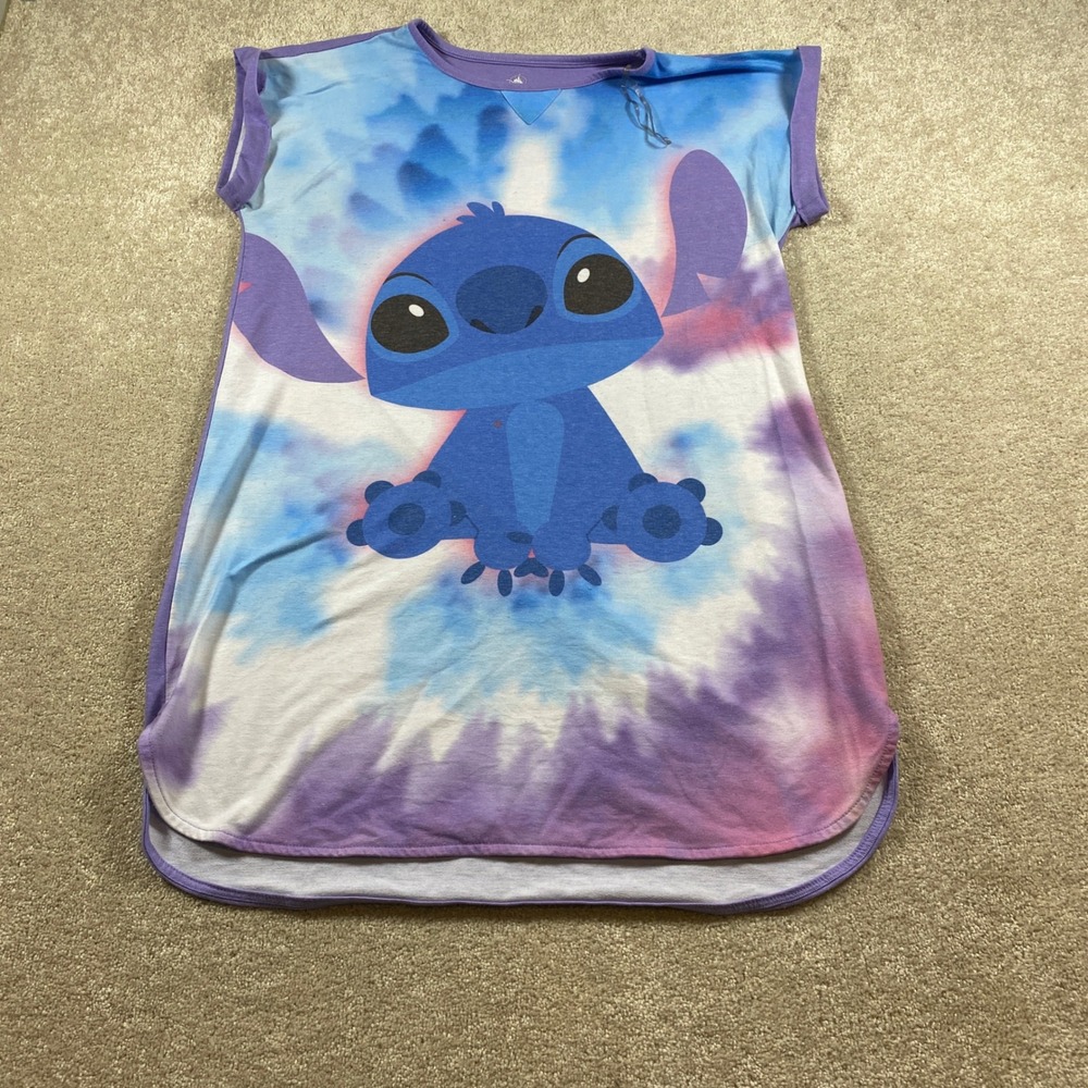 Disney Stitch Sleep Shirt Womens M/L Purple Blue Tie Dye Graphic Nightgown